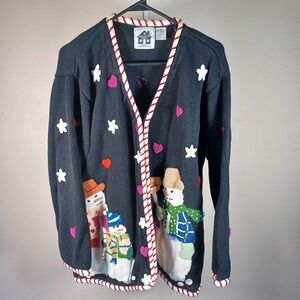 Storybook Knits Vintage Christmas Snowman Granny Chic Retro 90s Cardigan 2X
